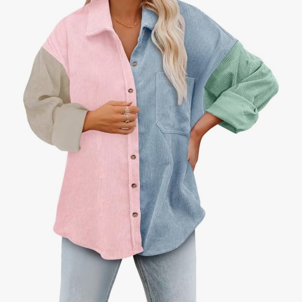 Colorblock Corduroy Button-Up Shirt